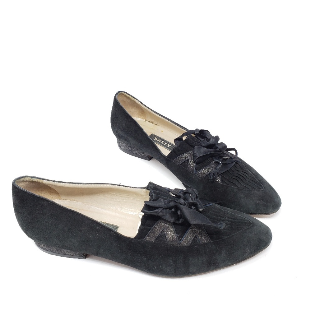 Vintage Black Suede Tucked Tip Flat Loafer, Size 8 - Picture 2 of 5
